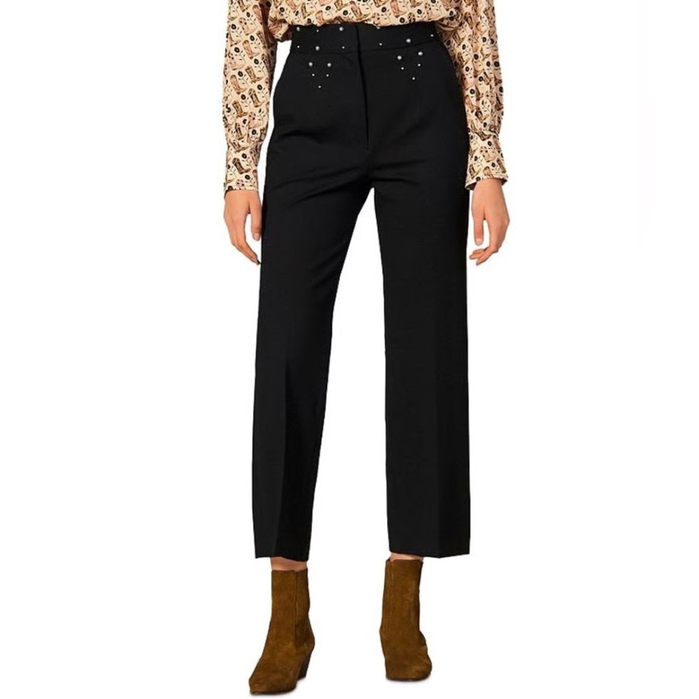 Sandro Studdy Stud Detail Flare Crop Ponte Trousers Black Size 38 Medium 6